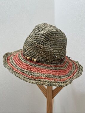 Roxy Woven Straw Hat with Coral and Natural Stripes
